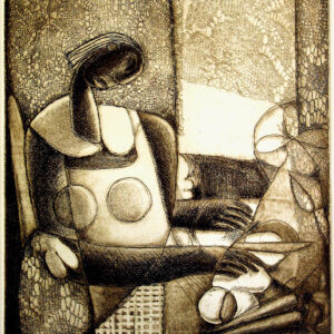 Woman Fixing Dinner etching by Joseph Holston