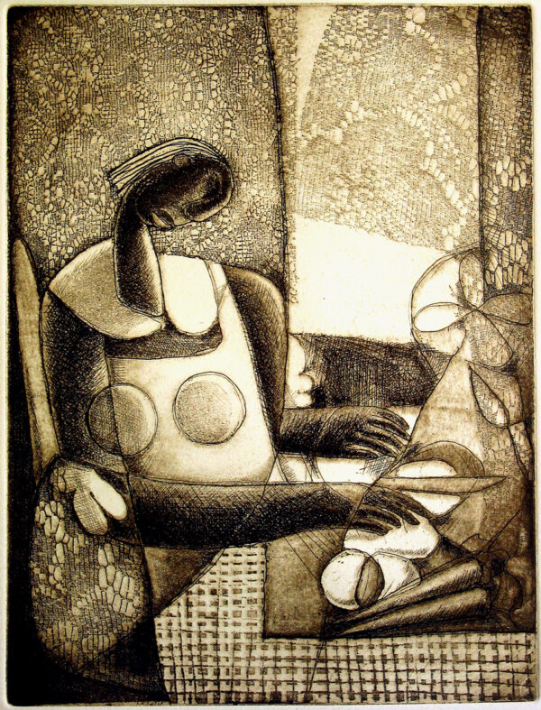 Woman Fixing Dinner etching by Joseph Holston